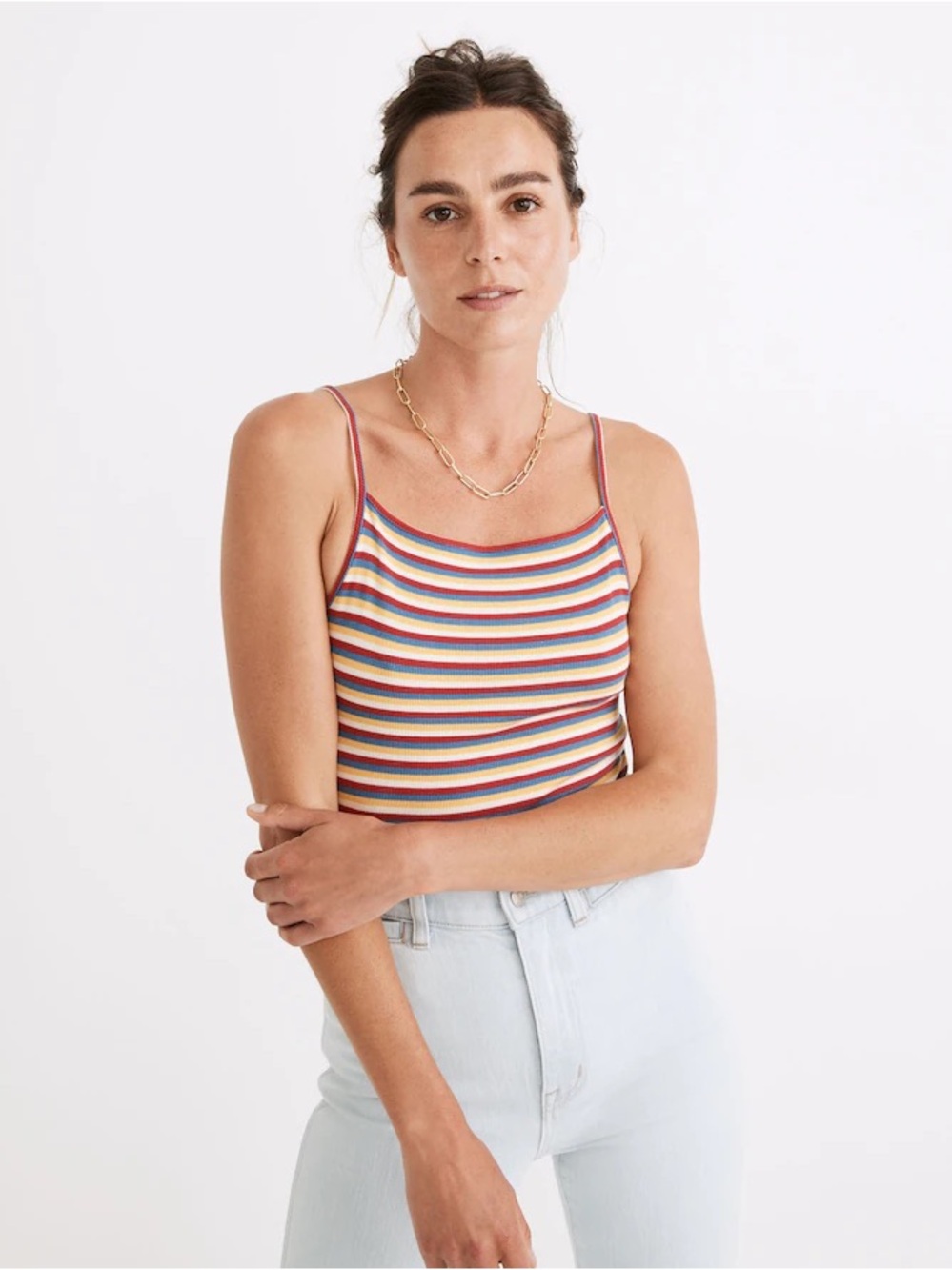 Madewell Ribbed Spaghetti-Strap Thong Bodysuit in Rainbow Stripe